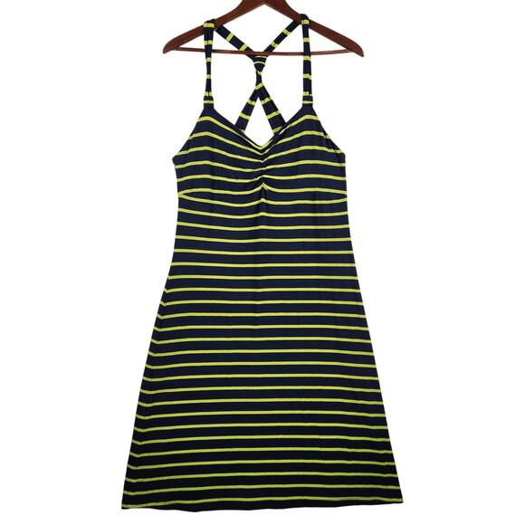Dakini Athletic Dress Women’s SZ LG Blue/Lime Striped Stretch Twist Back Detail - Picture 1 of 14